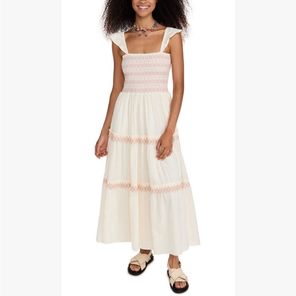 Madewell Lucie Smocked Tiered Midi Dress in Lighthouse size small